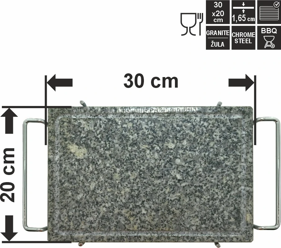 Cattara Granitinė kepimo plokštė GRANIT L su grioveliu ir laikikliu, 30x20x1,65 cm