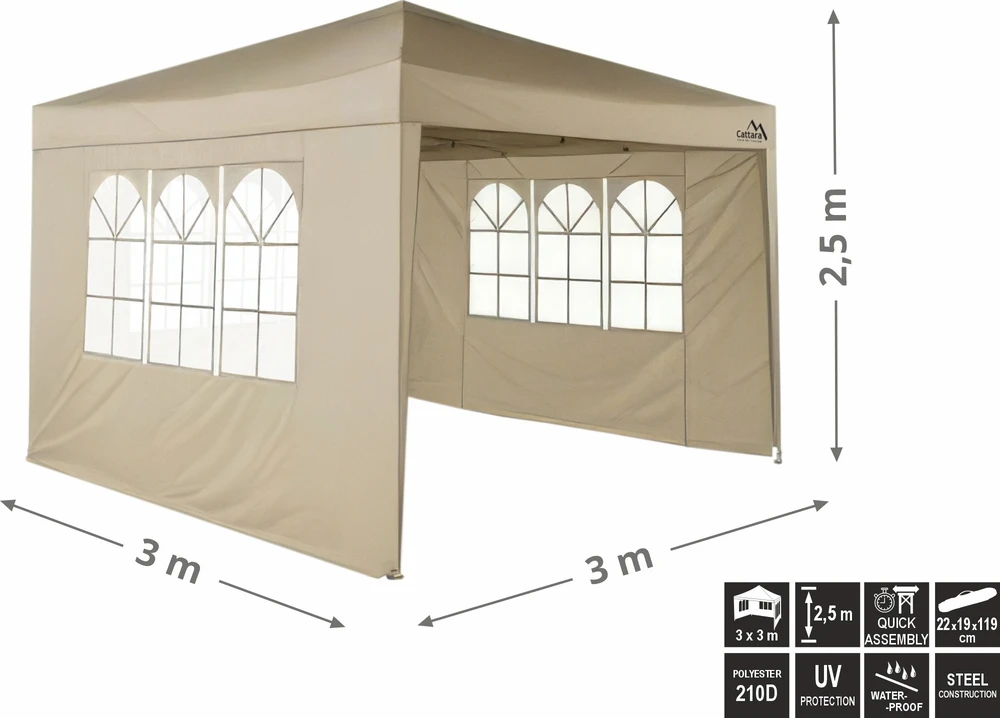 Cattara Prekybinė palapinė PALACE 3x3 m su sienelėmis, smėlio spalvos, neperšlampama
