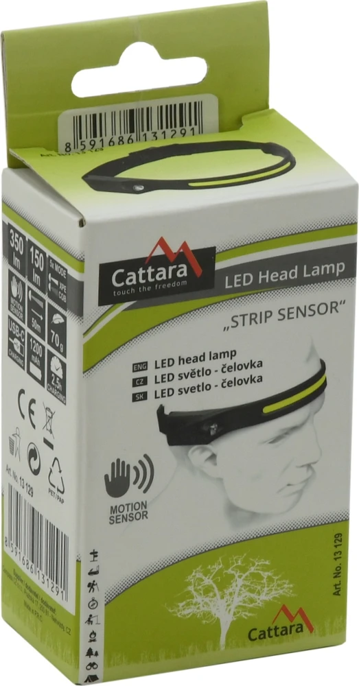 Cattara Prožektorius ant galvos STRIP SENSOR 350 lm, įkraunamas