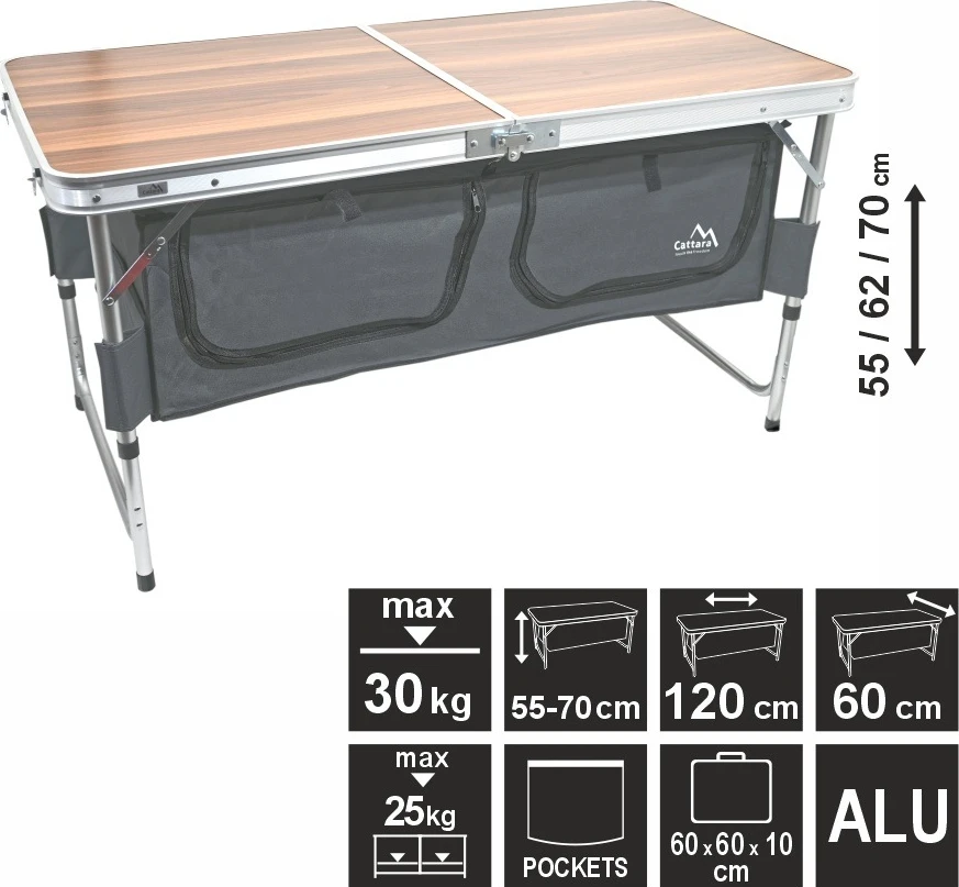 Cattara Sulankstomas kempingo stalas BLED, 60x120x70 cm