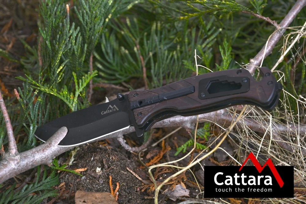 Cattara Sulankstomas peilis su fiksatoriumi, juoda geležtė, 21,7 cm