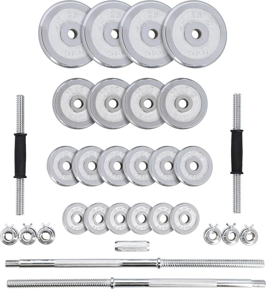 Chromuotų hantelių rinkinys su lagaminu HMS STC50 2x25kg