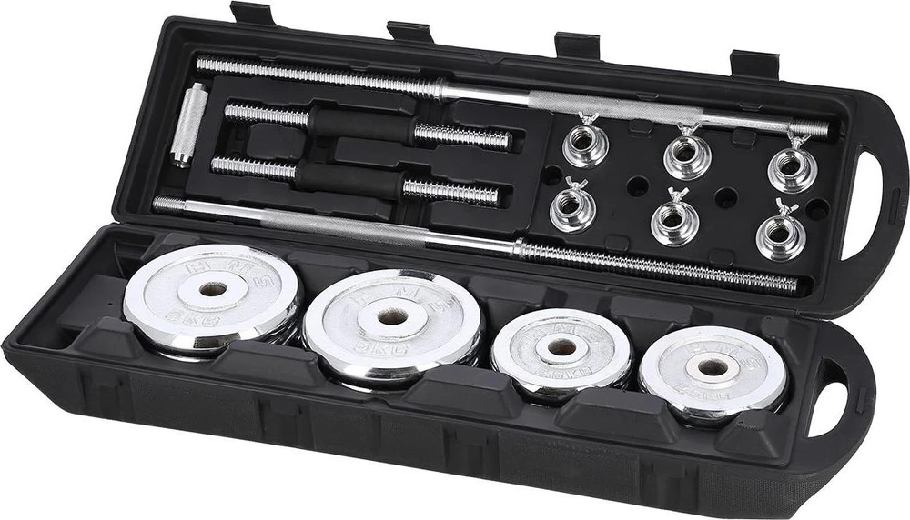Chromuotų hantelių rinkinys su lagaminu HMS STC50 2x25kg