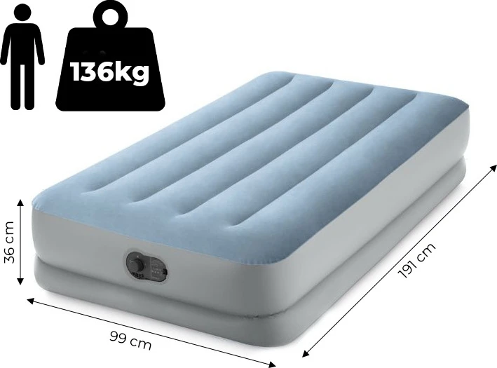 čiužinys pripučiamas vienvietis 191x99x36 cm su įmontuotu elektriniu USB siurbliu lova INTEX 64157