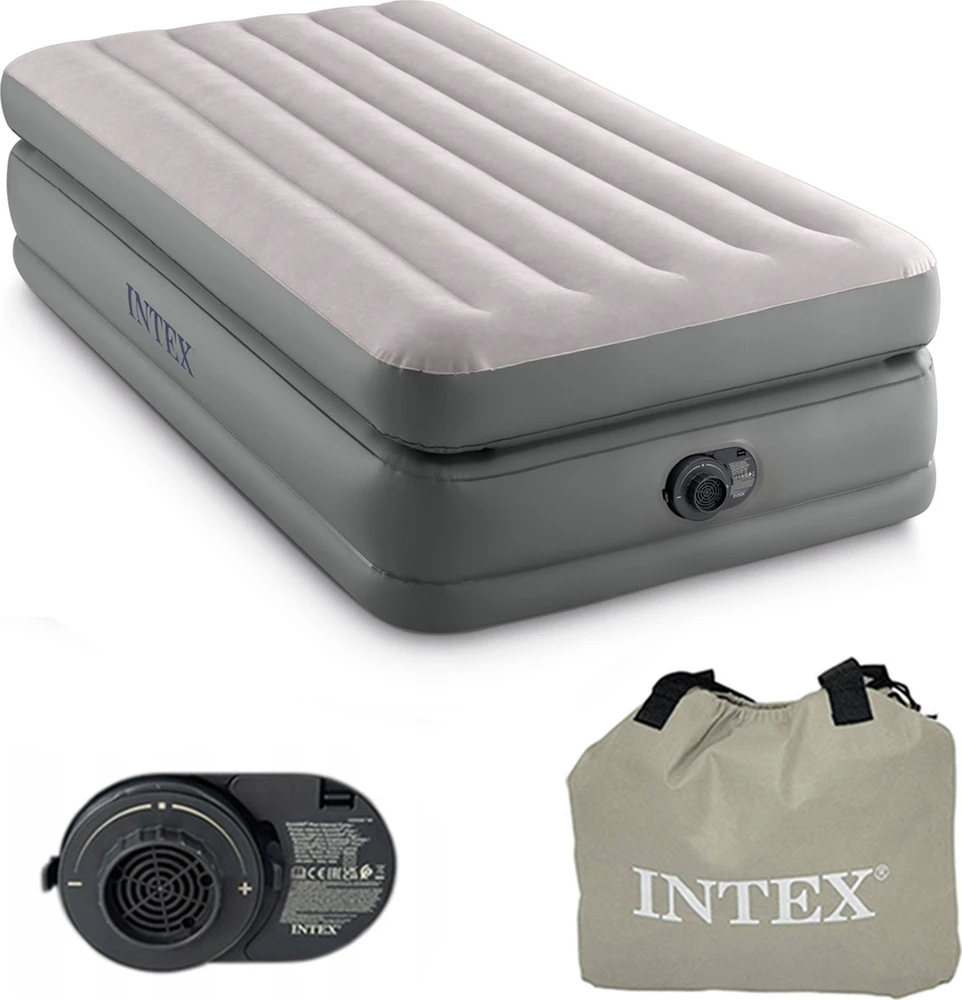 Intex Pripučiamas oro čiužinys, vienam asmeniui, su elektrine pompa, nešiojama stovyklavimo lova, patogi svečių lova