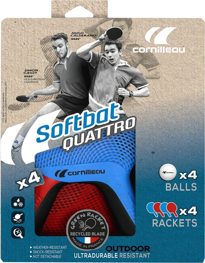 Stalo teniso rakečių rinkinys Cornilleau SoftBat Quattro (4 raketės + 4 kamuoliukai)