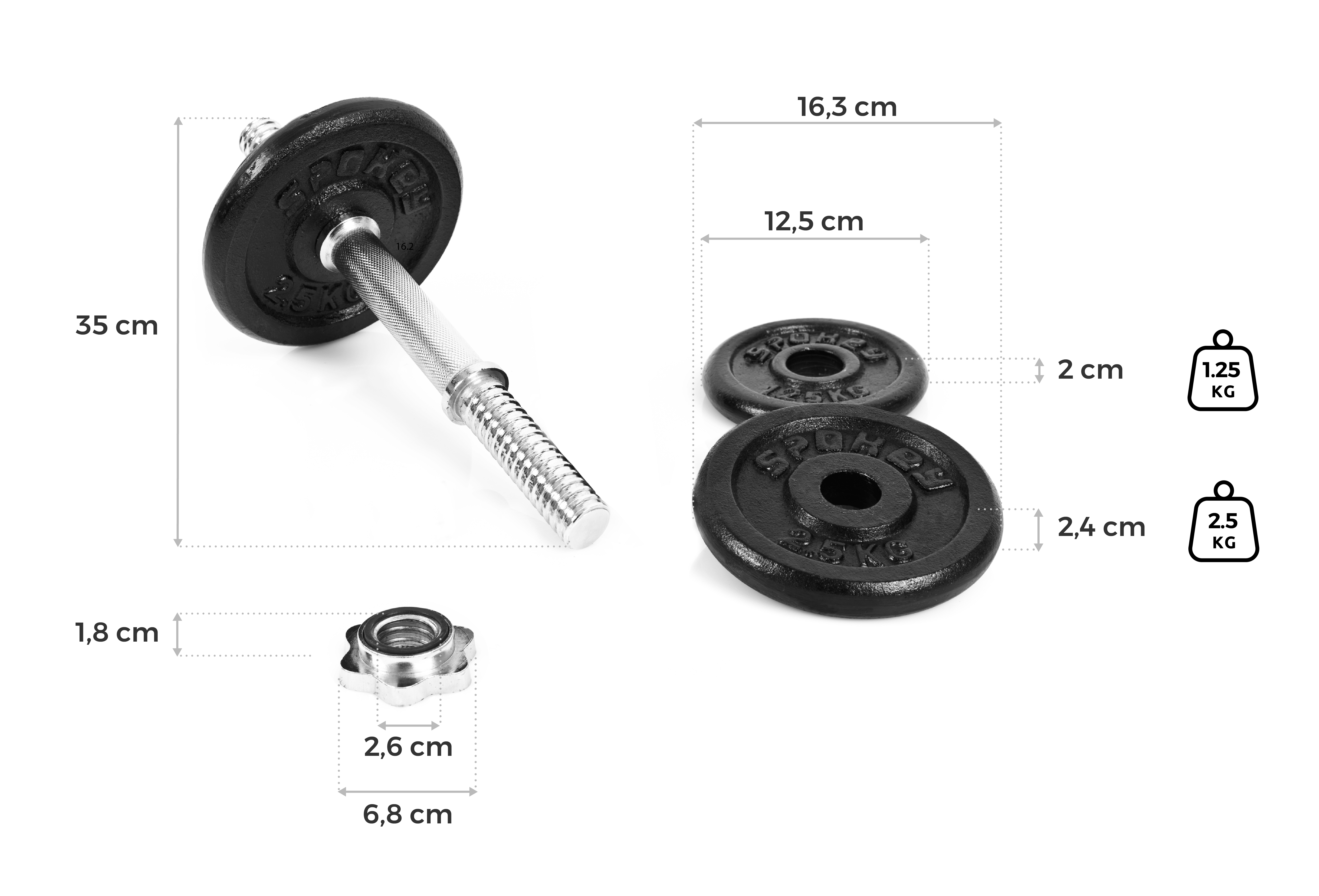 Hantelis Spokey EGIR, 9,5kg aprašymas - Prekės nuotrauka