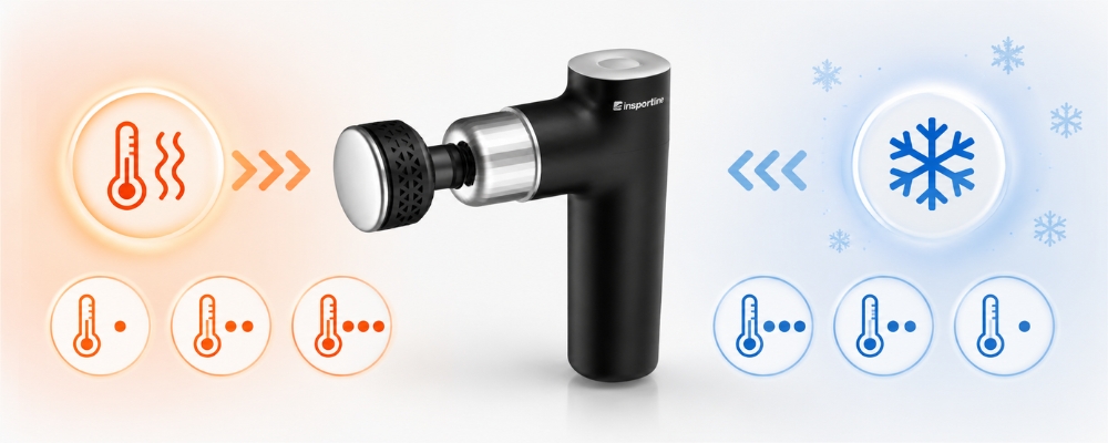 Massage Gun with Heated/Cooling Attachment inSPORTline ChillFrost • 1,800 mAh • 1,600–2,800 RPM • Up to 6 mm aprašymas - Prekės nuotrauka