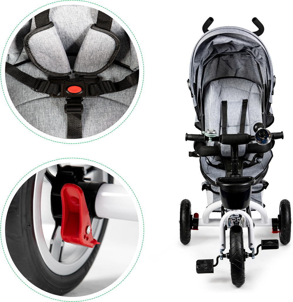 Pasukamas triratukas 360° Pilkas Delux su stogeliu ECOTOYS aprašymas - Prekės nuotrauka