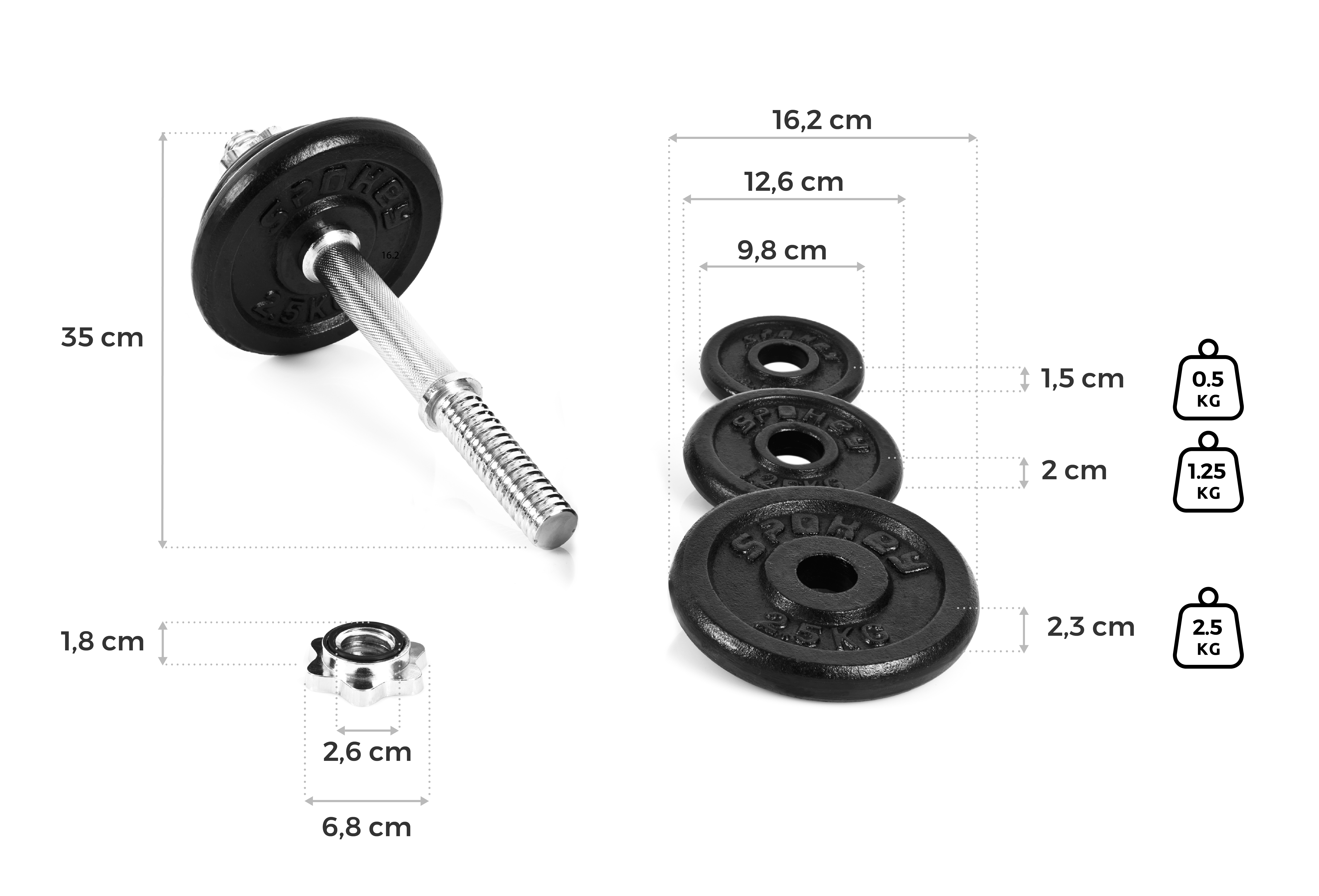 Hanteliai Spokey  2 x 10 kg aprašymas - Prekės nuotrauka