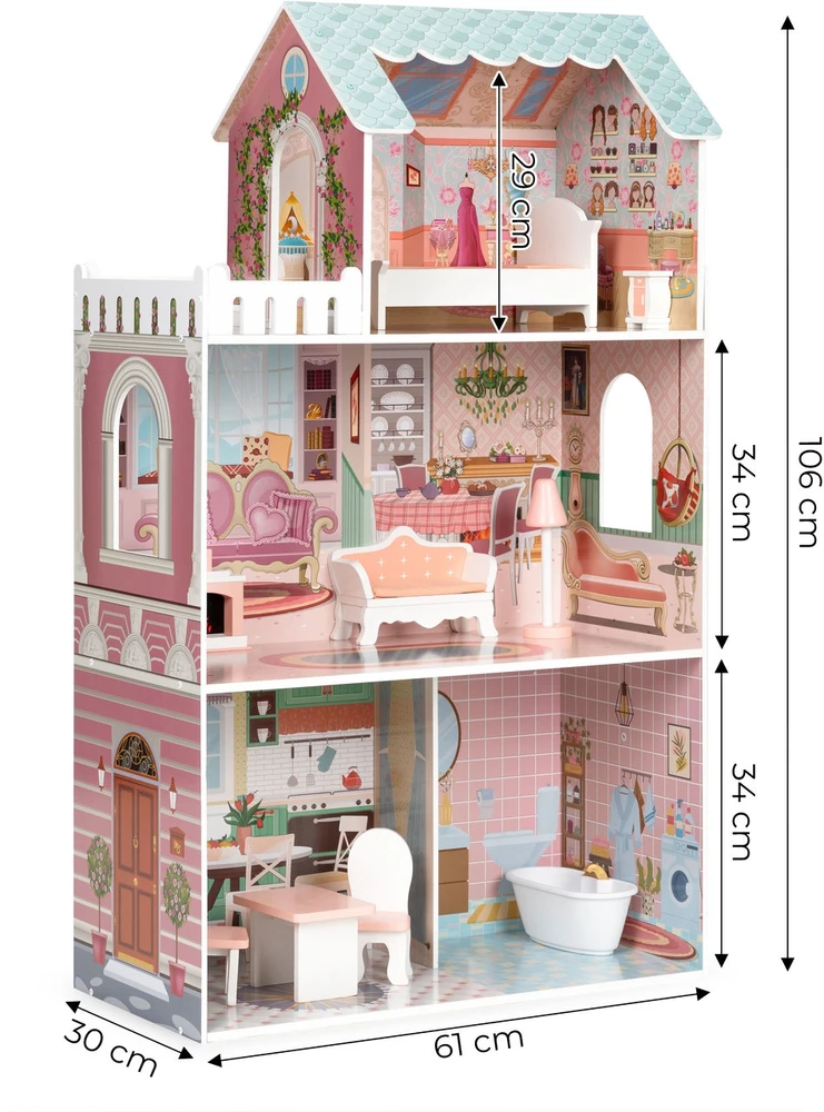 Didelis Barbie lėlių namas su baldų komplektu ECOTOYS