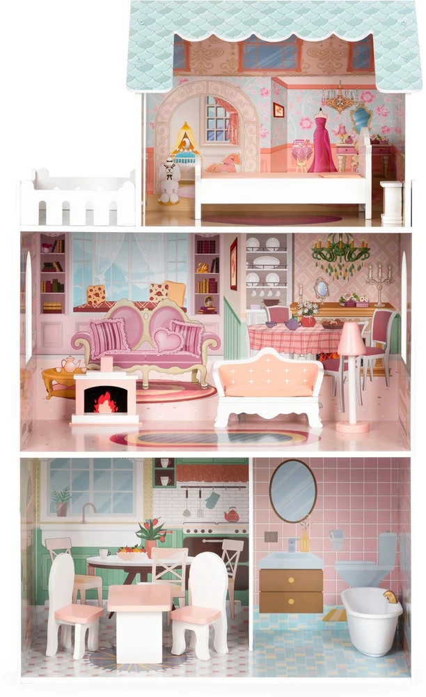 Didelis Barbie lėlių namas su baldų komplektu ECOTOYS