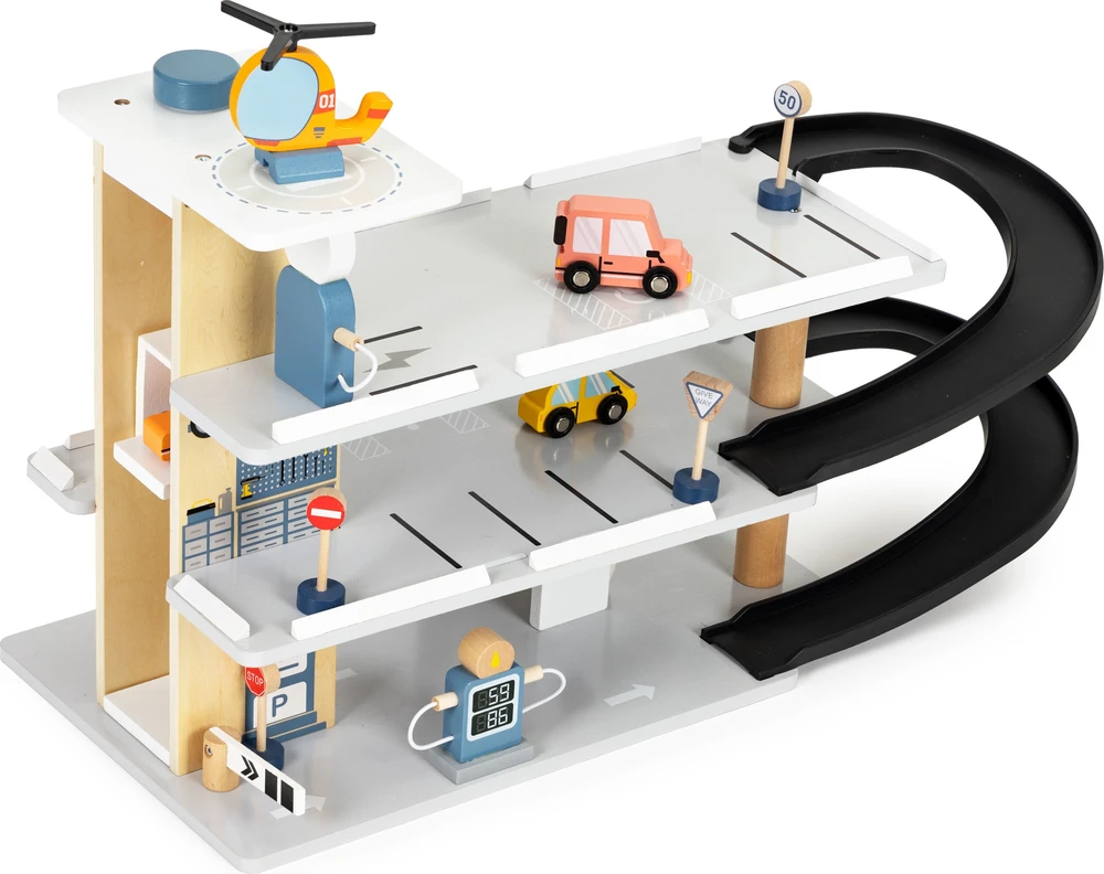 Didelis medinis garažas su liftu + automobilių sraigtasparnių plovykla ECOTOYS