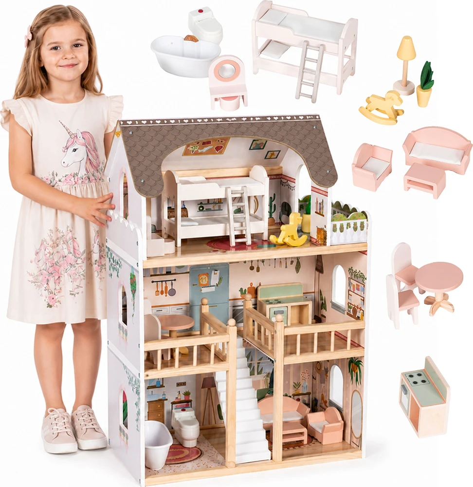 Medinis lėlių namelis 3 aukštų ECOTOYS