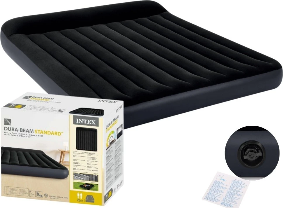 Intex Pripučiamas čiužinys su pagalvėle Dura-Beam Classic 183x203x25 cm #64144