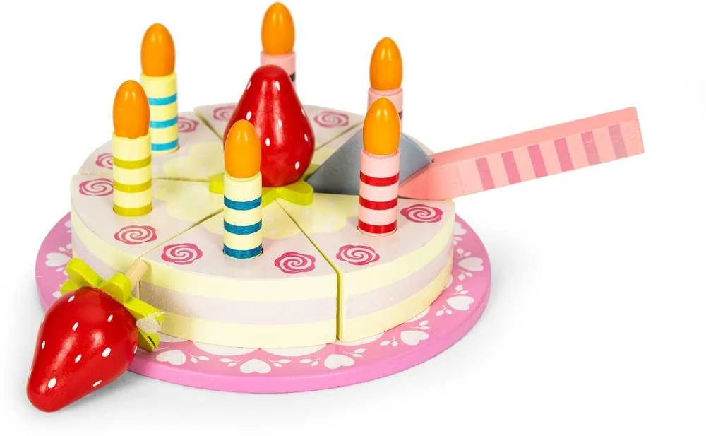 Ecotoys Medinio Velcro torto rinkinys, vaisinės žvakės vaikams, 16 elementų