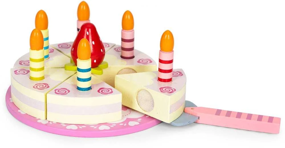 Ecotoys Medinio Velcro torto rinkinys, vaisinės žvakės vaikams, 16 elementų