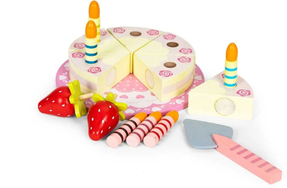 Ecotoys Medinio Velcro torto rinkinys, vaisinės žvakės vaikams, 16 elementų