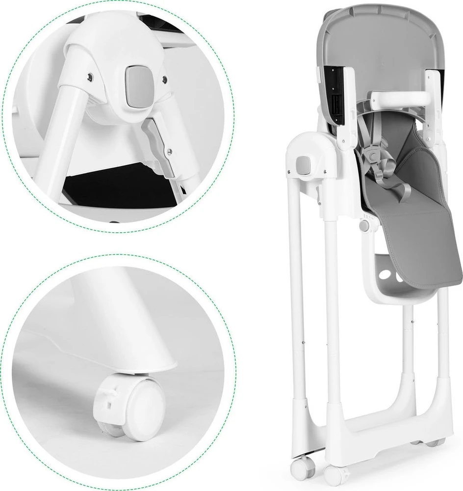 Ecotoys Reguliuojamo aukščio maitinimo kėdė su eko odos dirželiais, dvigubas padėklas