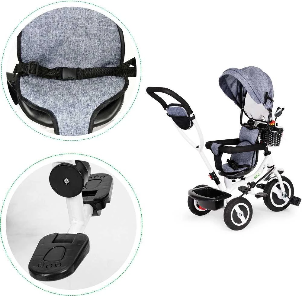Ecotoys triratukas besisukantis stogelis pilka patvarūs guminiai ratai