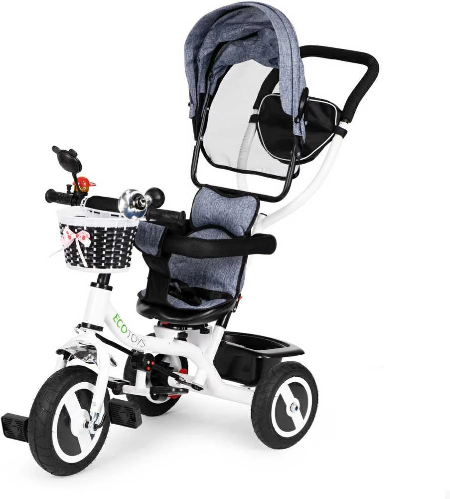 Ecotoys triratukas besisukantis stogelis pilka patvarūs guminiai ratai