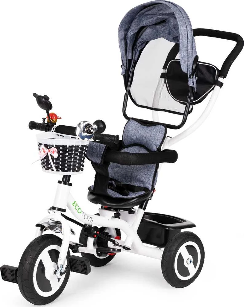 Ecotoys triratukas besisukantis stogelis pilka patvarūs guminiai ratai