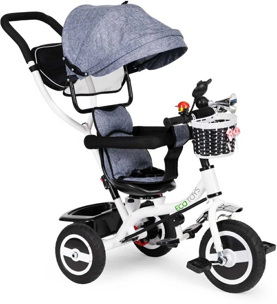 Ecotoys triratukas besisukantis stogelis pilka patvarūs guminiai ratai