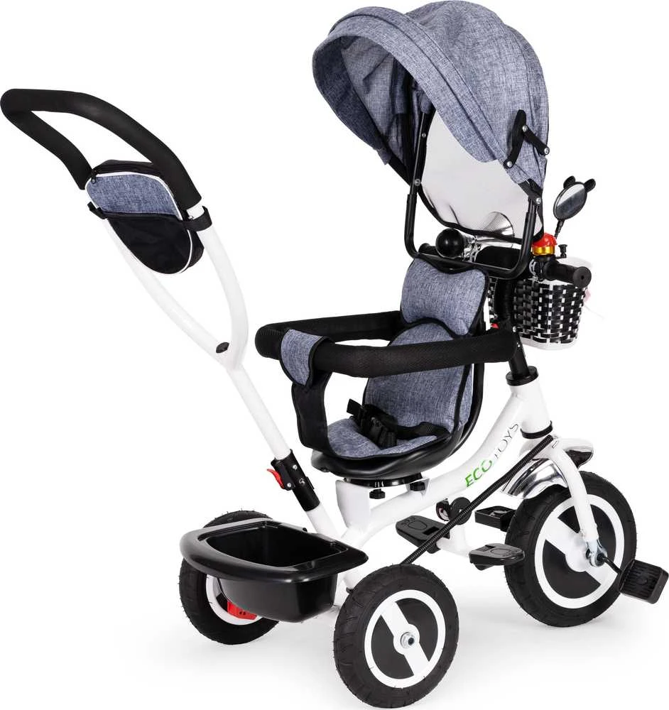 Ecotoys triratukas besisukantis stogelis pilka patvarūs guminiai ratai
