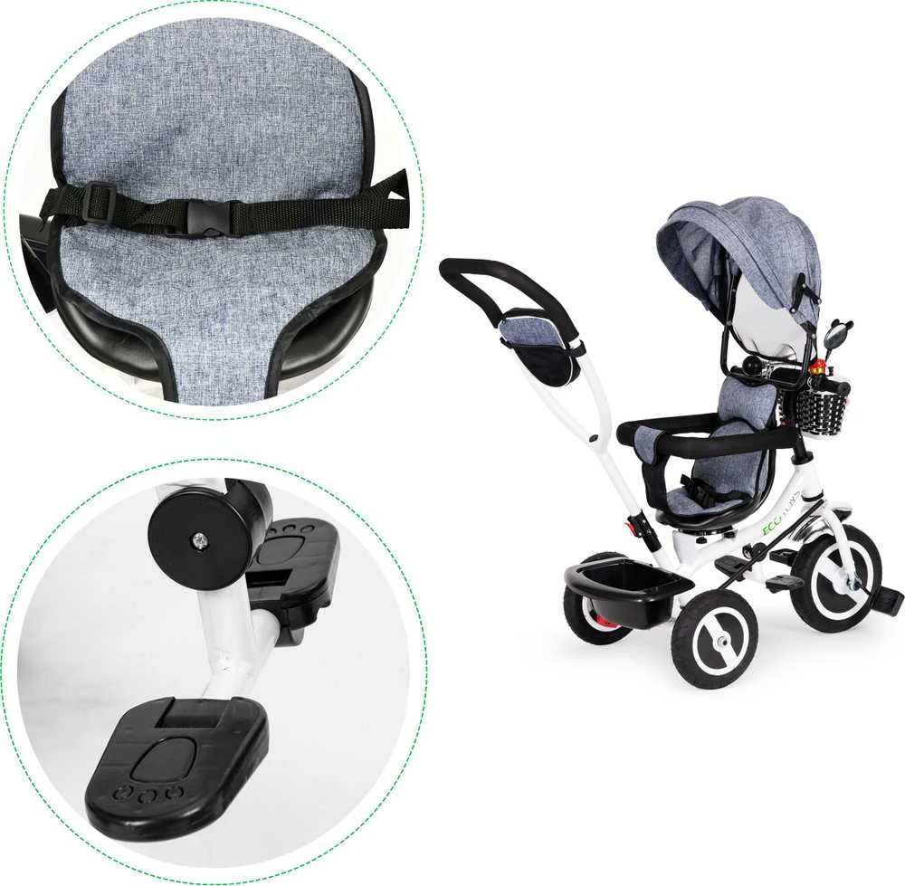 Ecotoys triratukas besisukantis stogelis pilka patvarūs guminiai ratai
