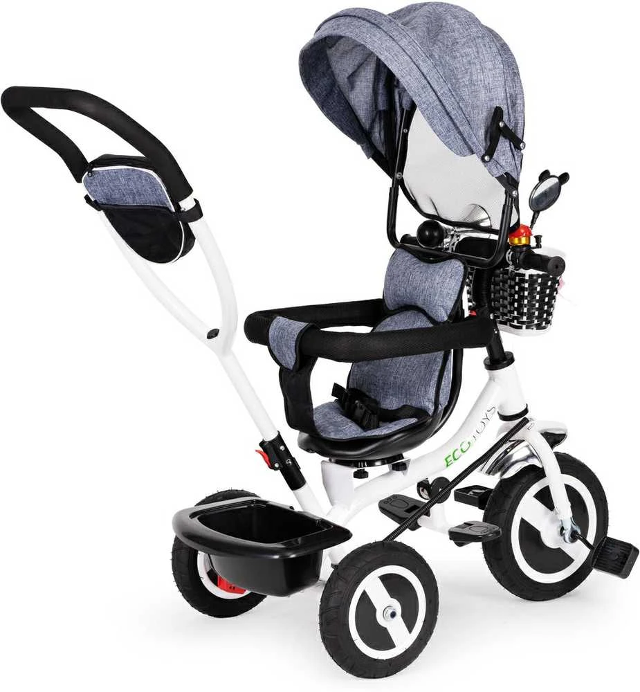 Ecotoys triratukas besisukantis stogelis pilka patvarūs guminiai ratai