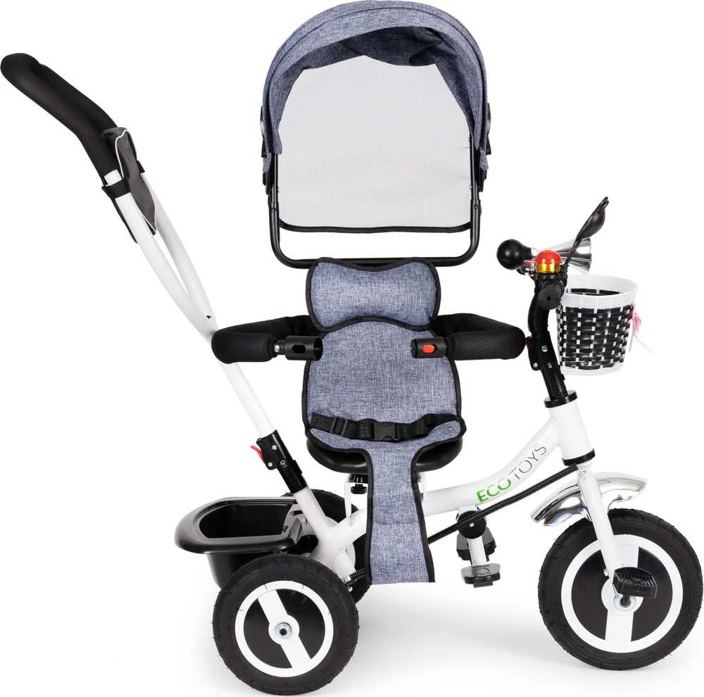 Ecotoys triratukas besisukantis stogelis pilka patvarūs guminiai ratai