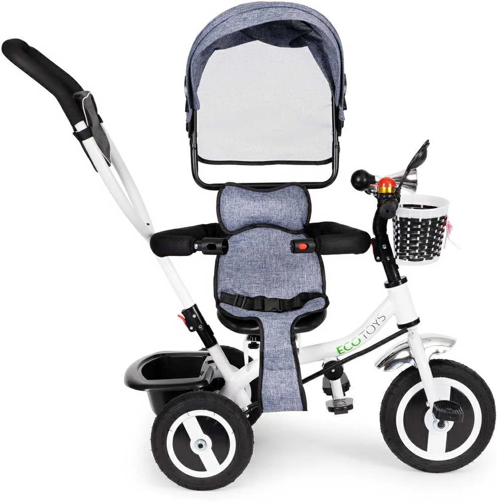 Ecotoys triratukas besisukantis stogelis pilka patvarūs guminiai ratai