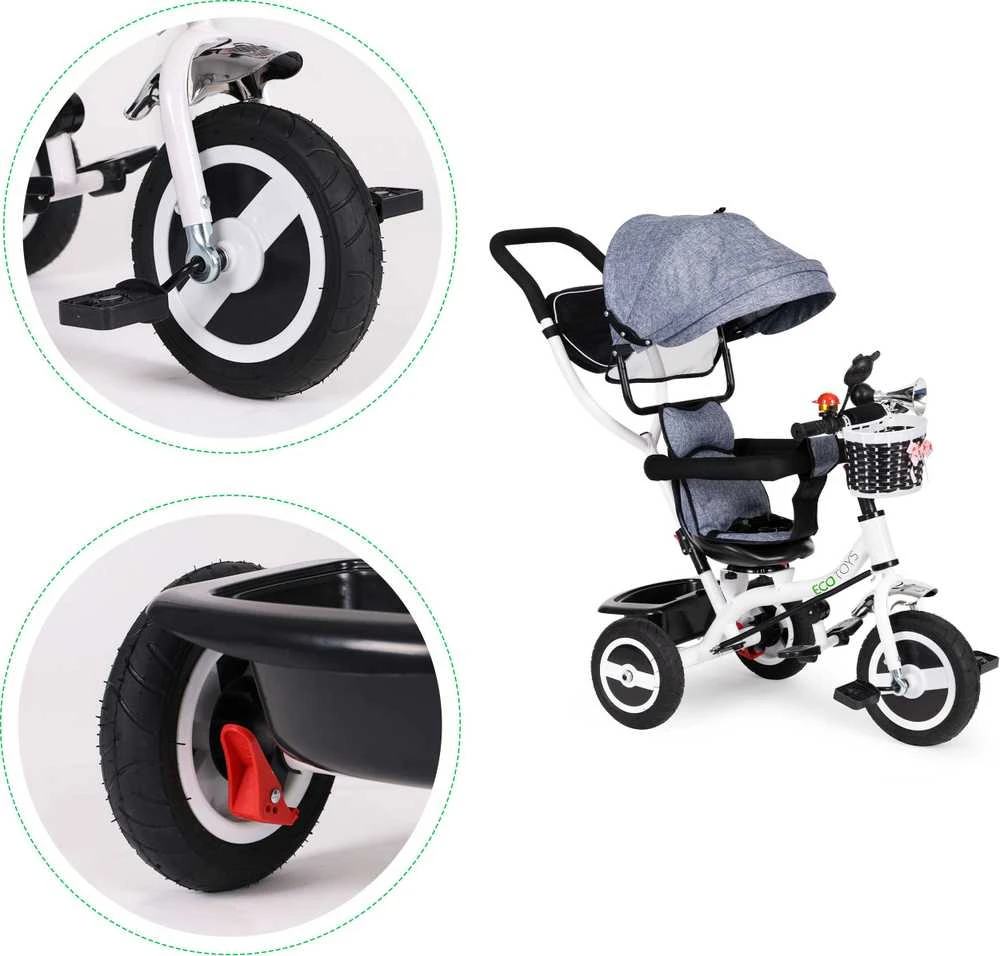 Ecotoys triratukas besisukantis stogelis pilka patvarūs guminiai ratai