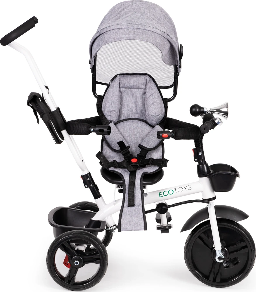 Ecotoys Besisukantis triratukas su gaubtu 360° Pilka