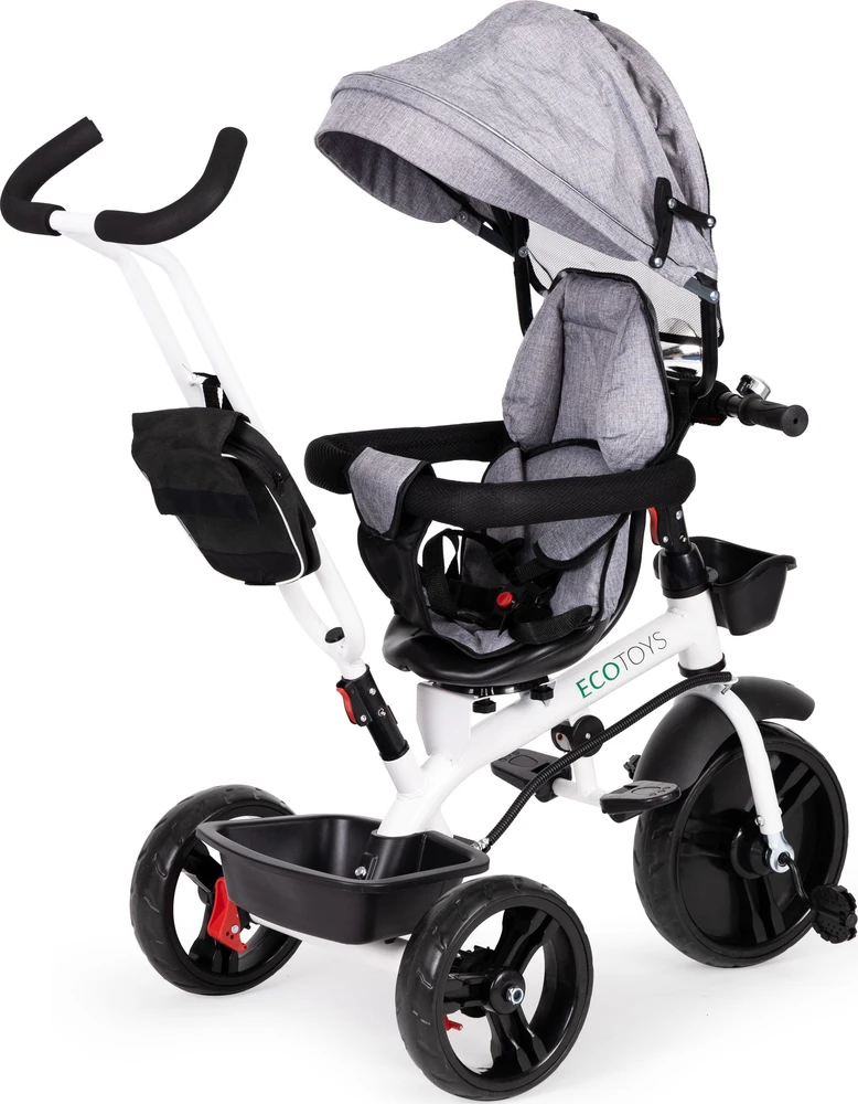 Ecotoys Besisukantis triratukas su gaubtu 360° Pilka