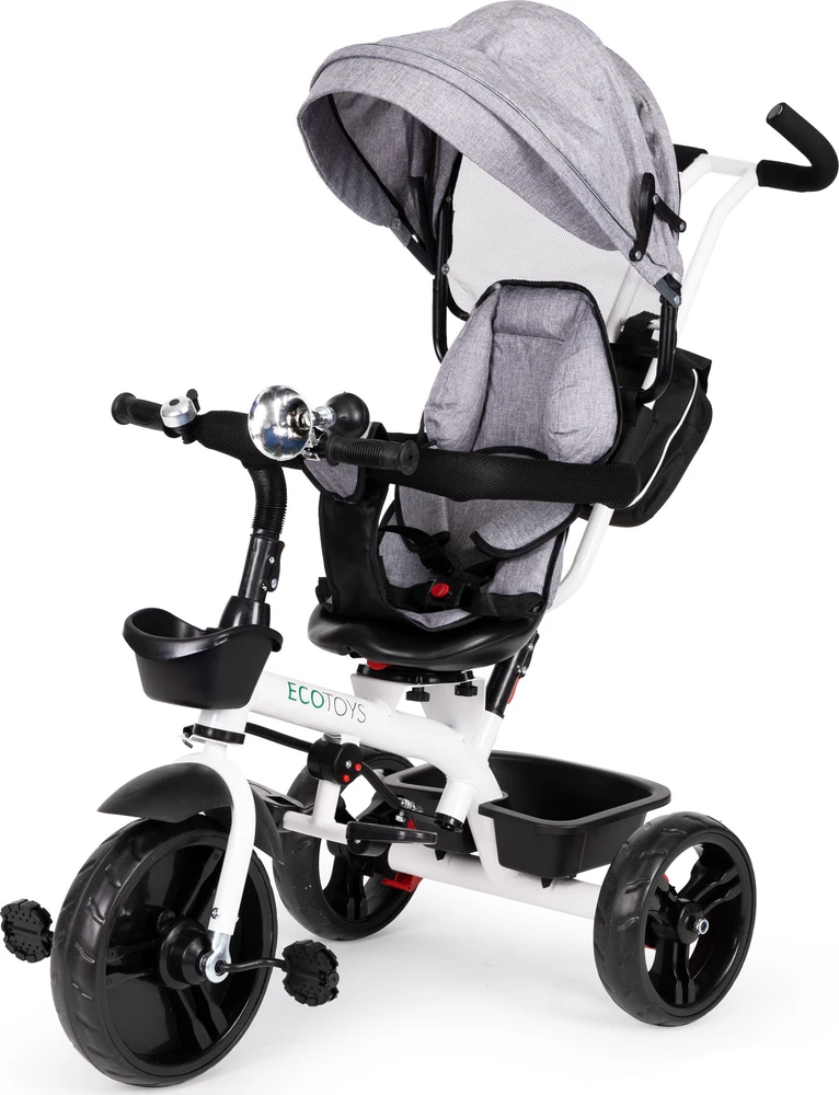 Ecotoys Besisukantis triratukas su gaubtu 360° Pilka
