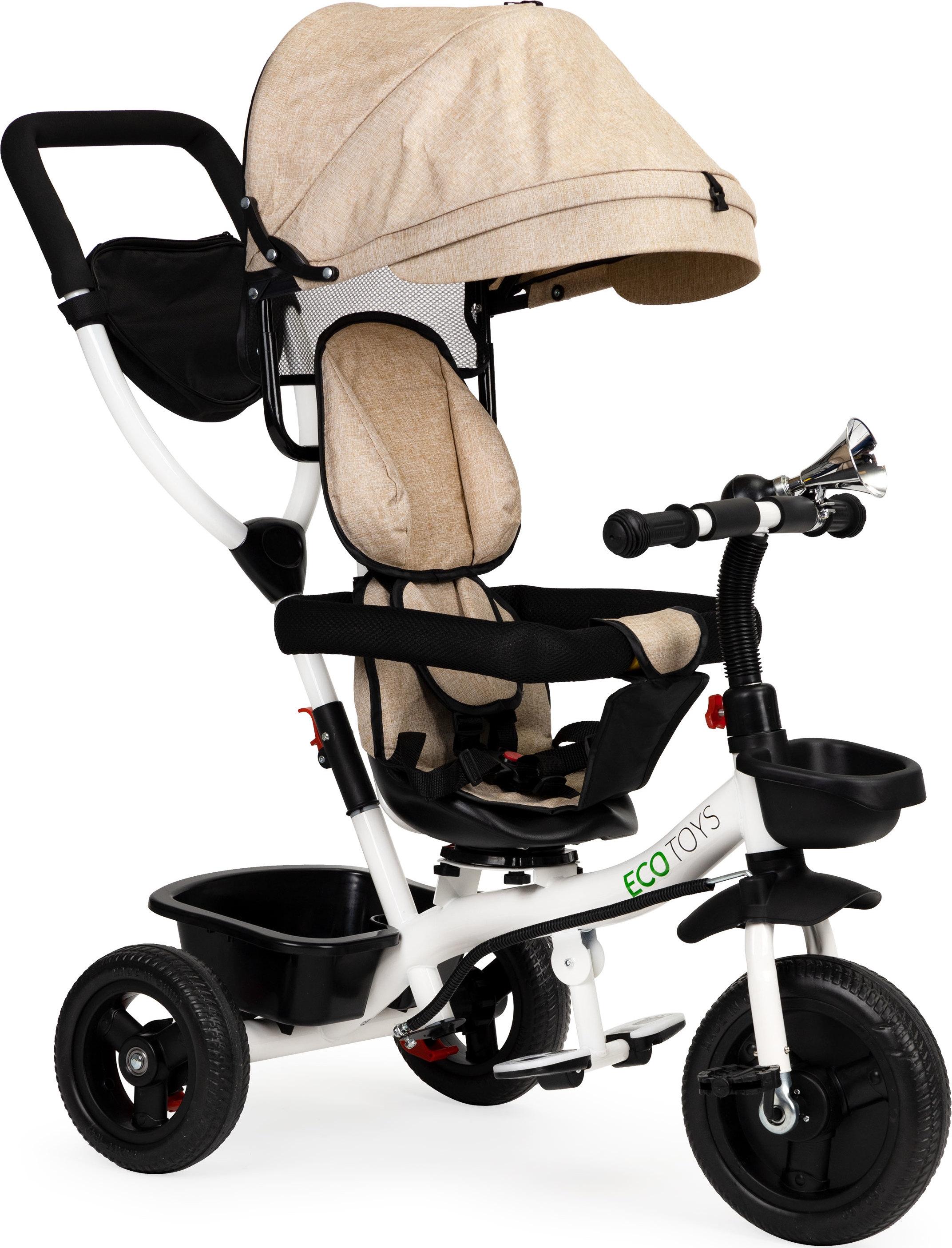 Ecotoys Vaikiškas vežimėlis - triratukas su reguliuojama sėdyne Eco Toys, smėlio spalvos