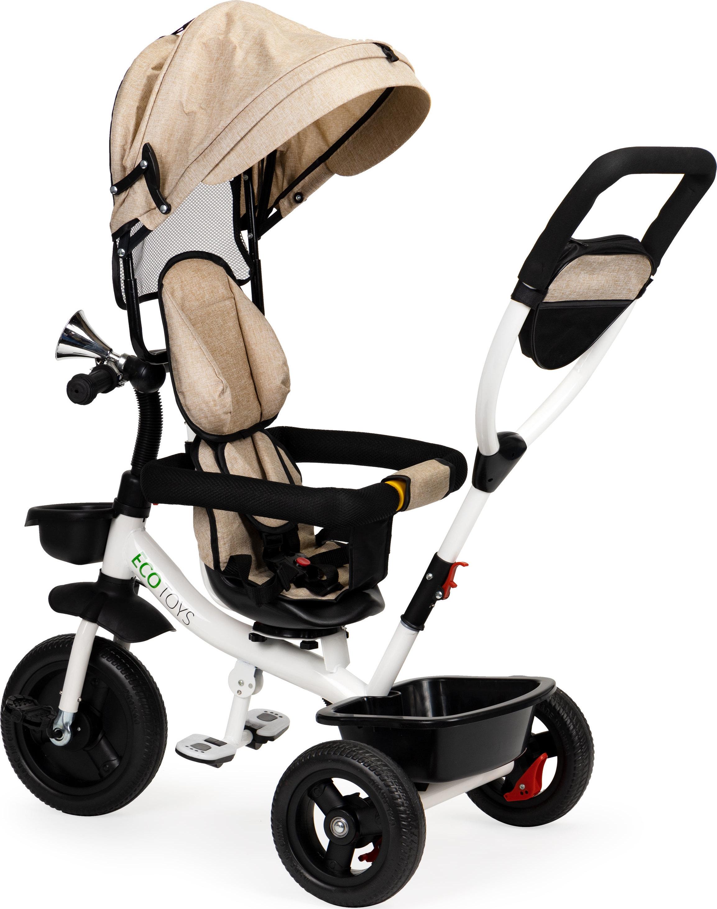 Ecotoys Vaikiškas vežimėlis - triratukas su reguliuojama sėdyne Eco Toys, smėlio spalvos