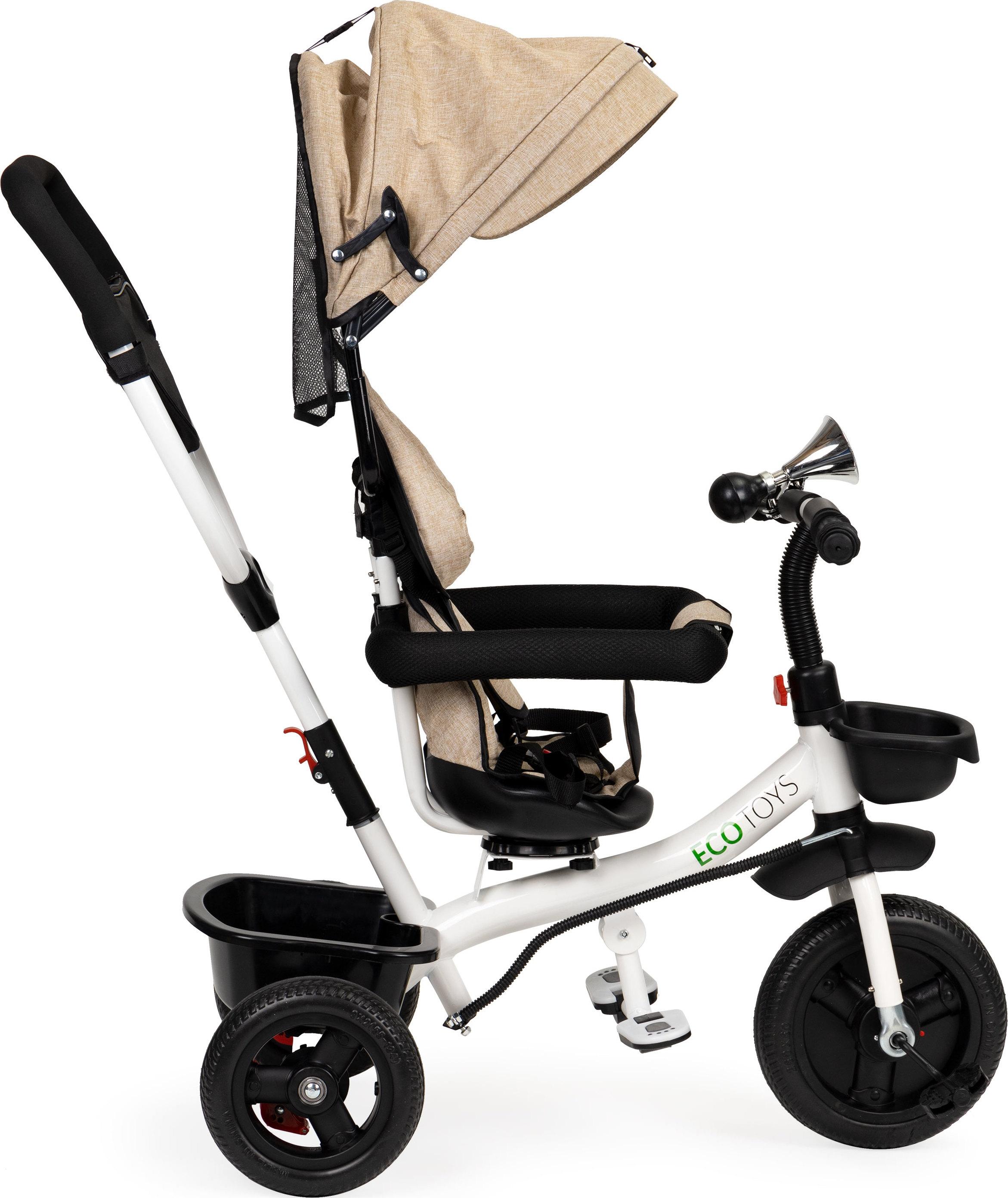 Ecotoys Vaikiškas vežimėlis - triratukas su reguliuojama sėdyne Eco Toys, smėlio spalvos
