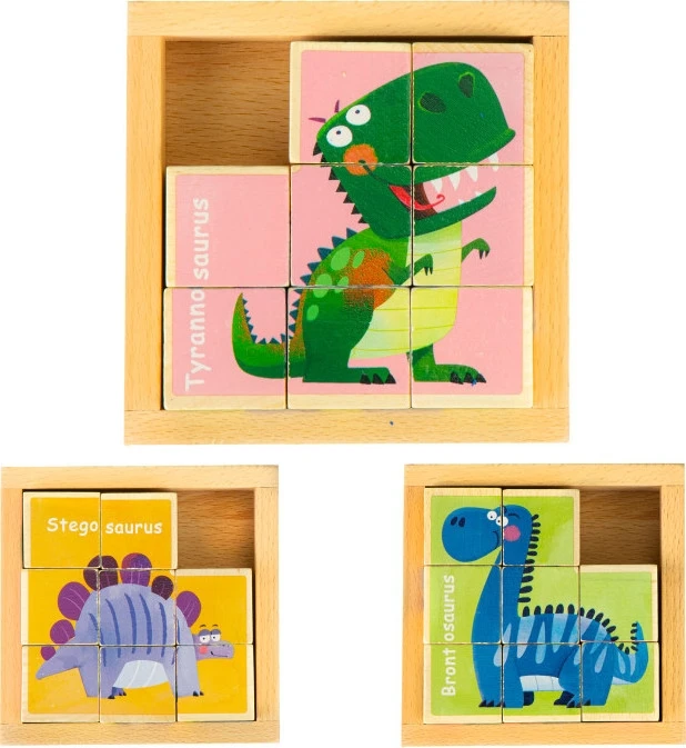 Edukacinė, medinė, kaladėlių dėlionė Ecotoys Dino