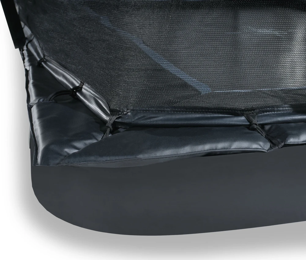 EXIT Dynamic įleidžiamas batutas 244x427 cm su apsauginiu tinklu – juodas