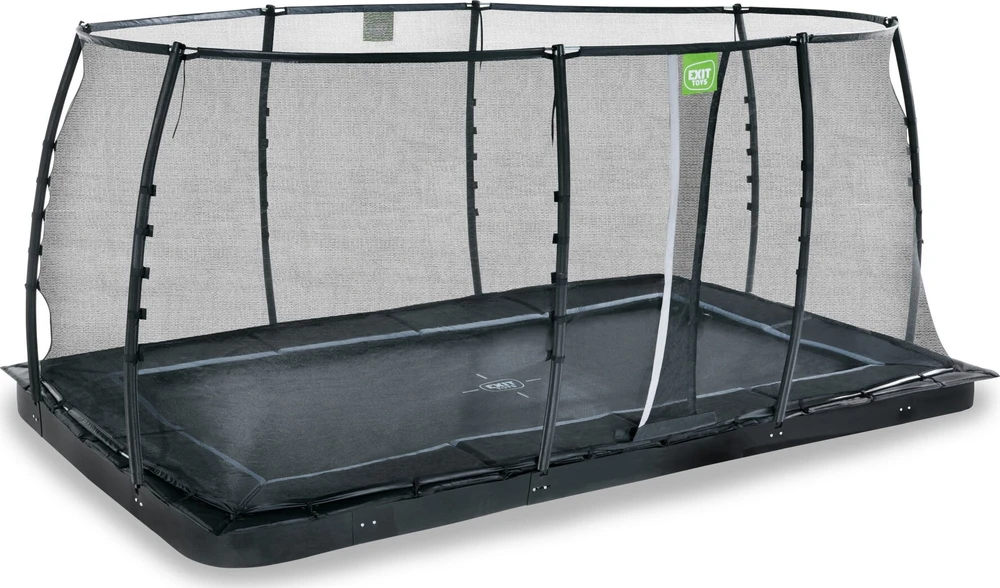EXIT Dynamic įleidžiamas batutas 244x427 cm su apsauginiu tinklu – juodas