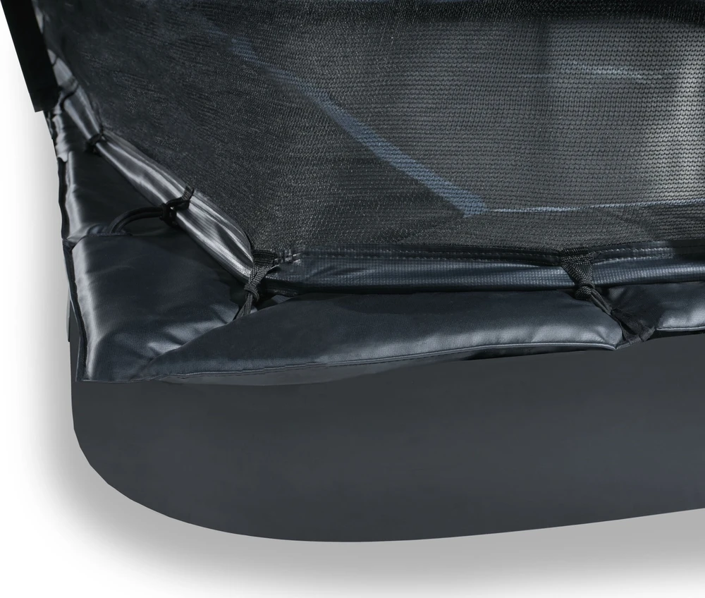 EXIT Dynamic įleidžiamas į žemę batutas 305x519 cm su apsauginiu tinklu, juodas