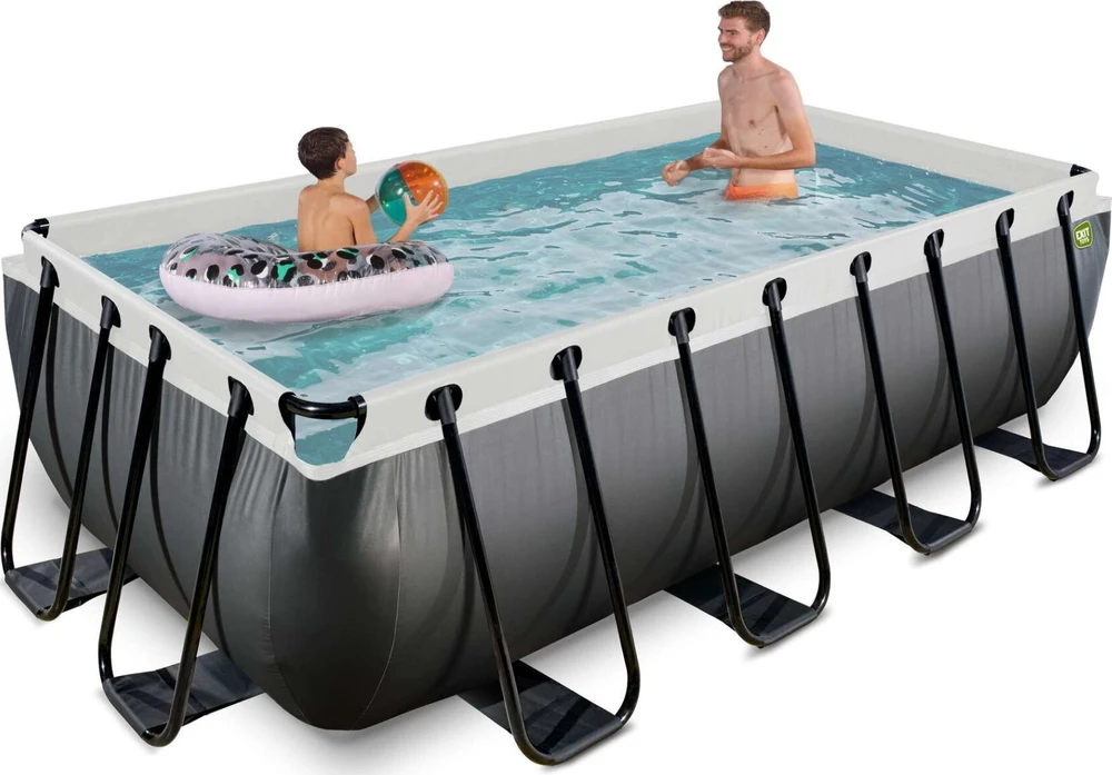 EXIT Juodas Leather baseinas 400x200x100 cm su filtravimo siurbliu, juodas