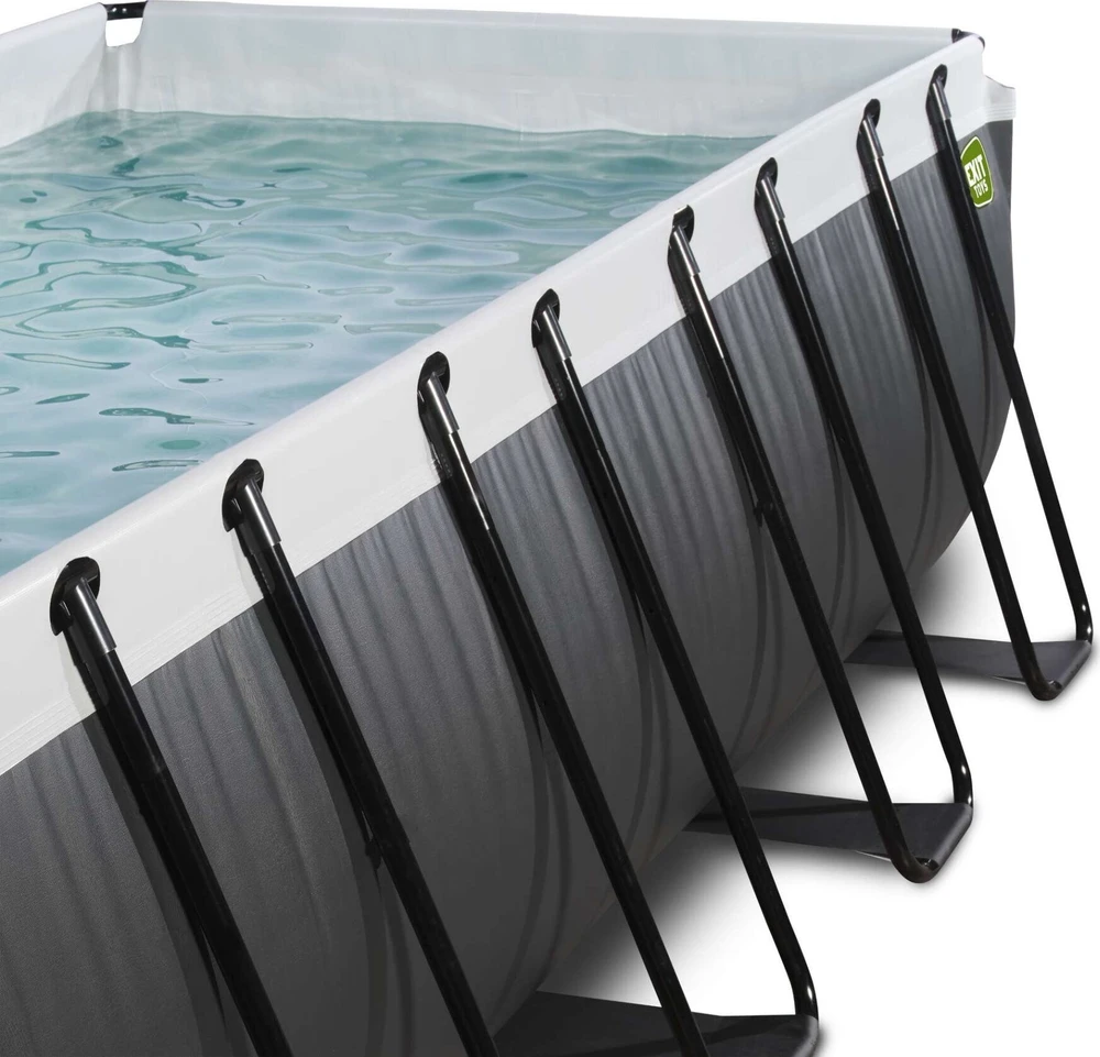 EXIT Juodas Leather baseinas 400x200x100 cm su filtravimo siurbliu, juodas