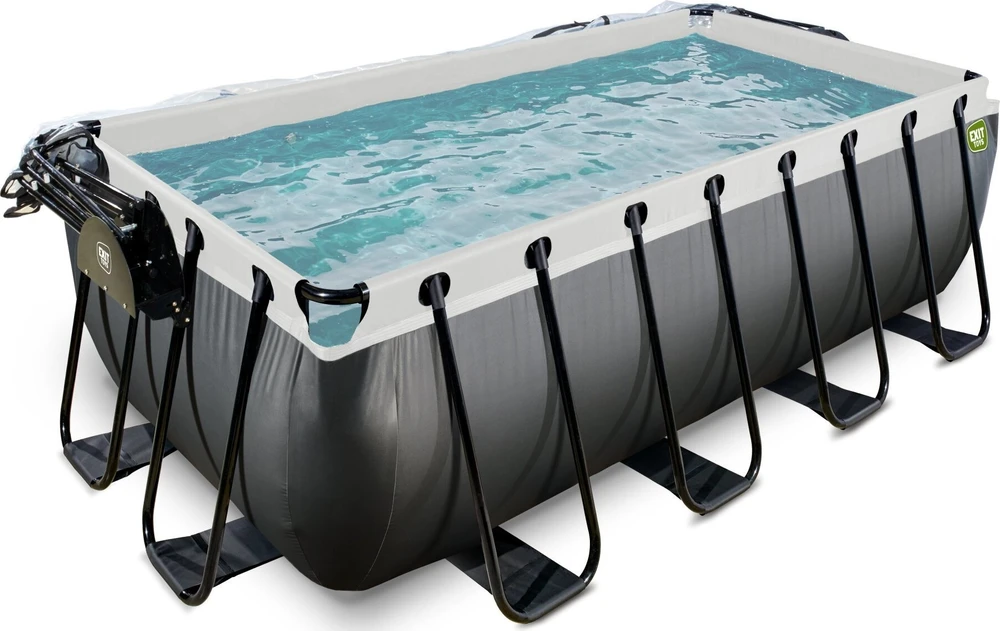 Baseinas EXIT Juodas Leather 400x200x122 cm su smėlio filtro siurbliu, kupolu ir šilumos siurbliu, juodas
