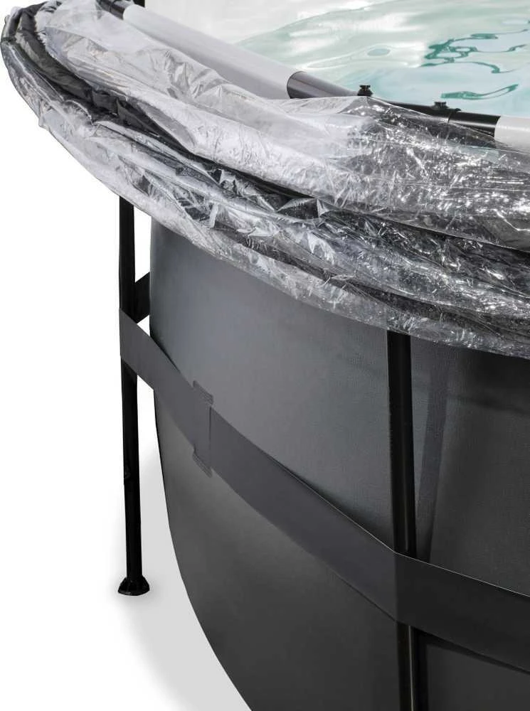EXIT Juodas Leather baseinas ø488x122 cm su smėlio filtro siurbliu, kupolu ir šilumos siurbliu, juodas