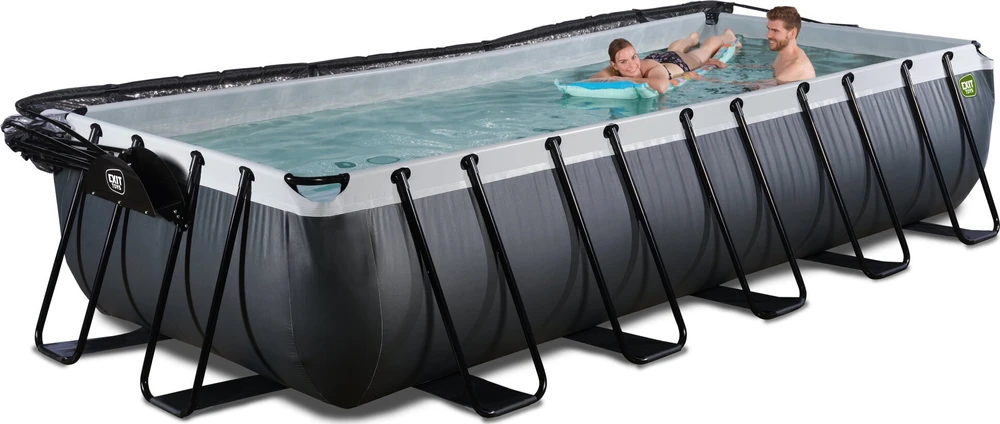 Baseinas EXIT Juodas Leather 540x250x100 cm su smėlio filtro siurbliu, stogeliu ir šilumos siurbliu – juodas