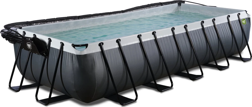 EXIT Juodas Leather baseinas 540x250x100 cm su smėlio filtro siurbliu ir kupolu – juodas