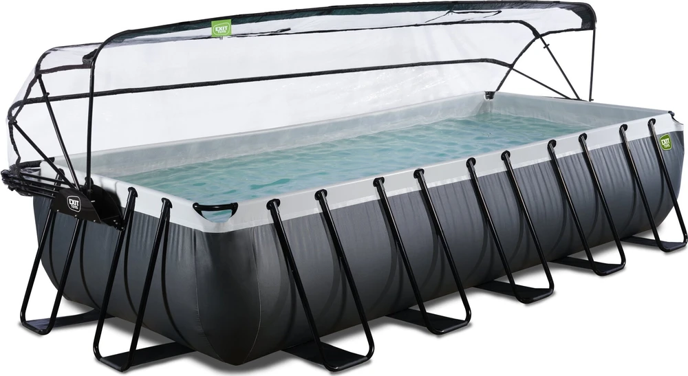 EXIT Juodas Leather baseinas 540x250x100 cm su smėlio filtro siurbliu ir kupolu – juodas